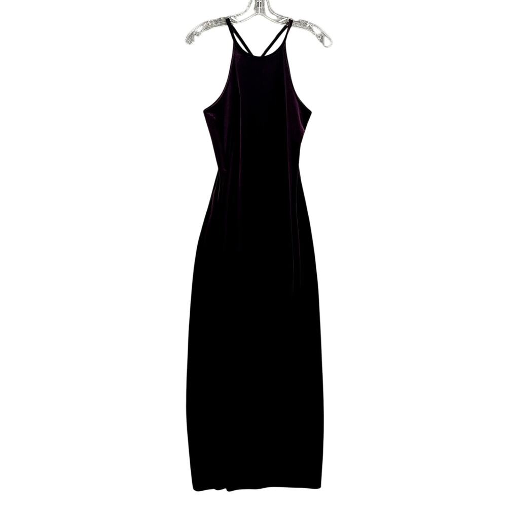 VTG Y2K Velvet Maxi Dress Gown Womens‎ 7/8 Purple Fitted Wedding Guest USA
